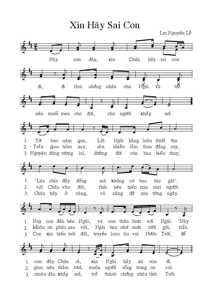 Sheet nhạc Xin Hãy Sai Con